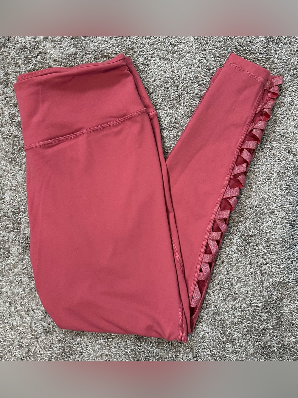 Victoria Secret the Knockout Coral Pink Criss Cross Leggings Size Large
